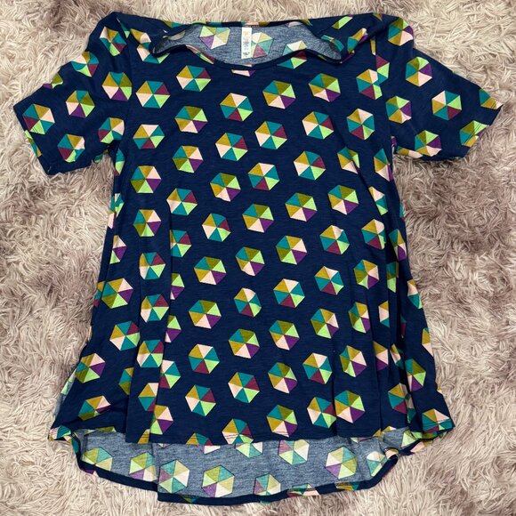 Lularoe Perfect T (Dark Blue with Geometric Pattern) - Picture 1 of 2